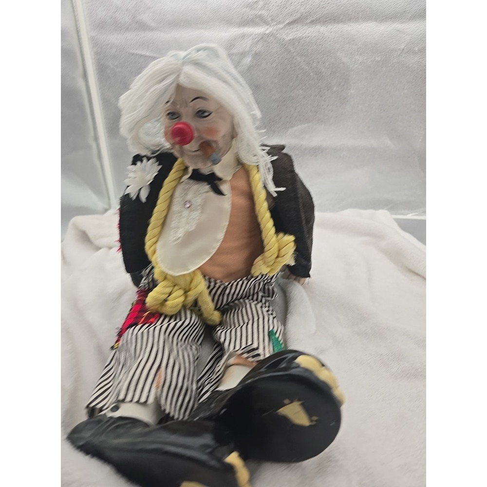 Vintage Hobo Clown Porcelain Doll With Cigar And Cloth Body 20 Inch‎ Collectible